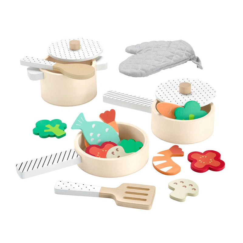 FISHER PRICE SET DE OLLAS Y SARTENES DE MADERA HXT83