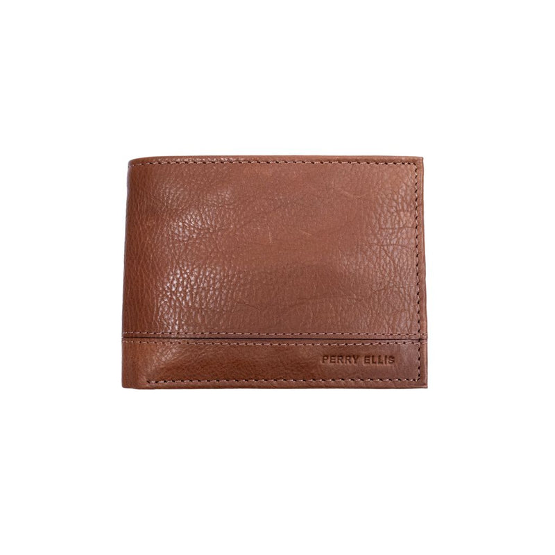 Billetera de piel PERRY ELLIS ligera y clásica para hombre