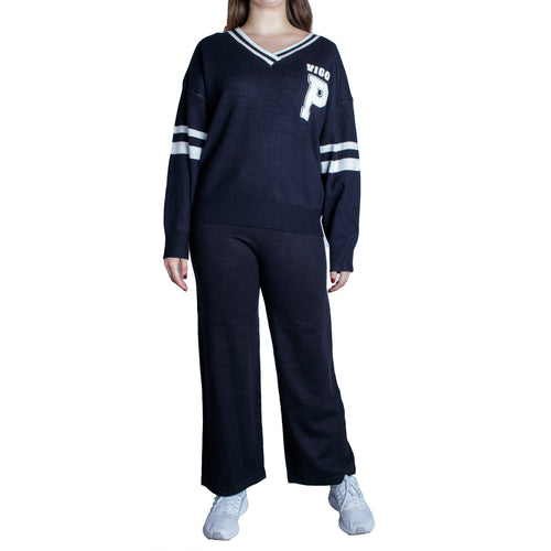 Sueter casual STREET GLAM con cuello en "V" estilo universitario para mujer