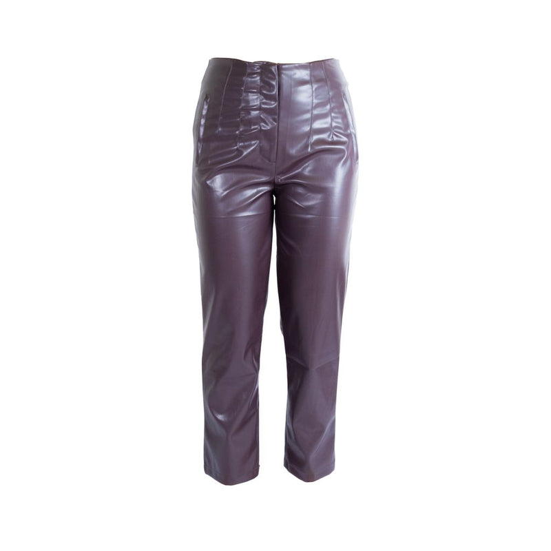 Pantalón cintura alta STREET GLAM de vinipiel con pinzas corte recto para dama