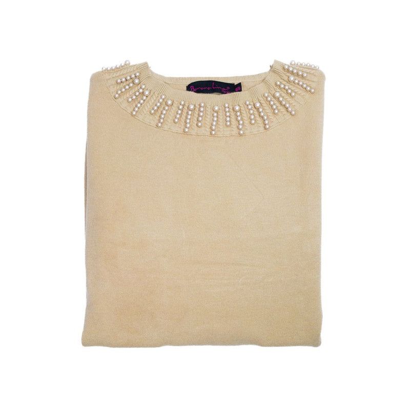 Sueter cuello redondo con detalle de perlas BANANA LIMÓN aberturas laterales para dama