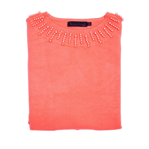 Sueter cuello redondo con detalle de perlas BANANA LIMÓN aberturas laterales para dama