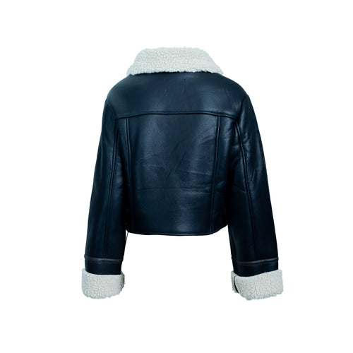 Chamarra cropped STREET GLAM vinipiel con forro de oveja para dama