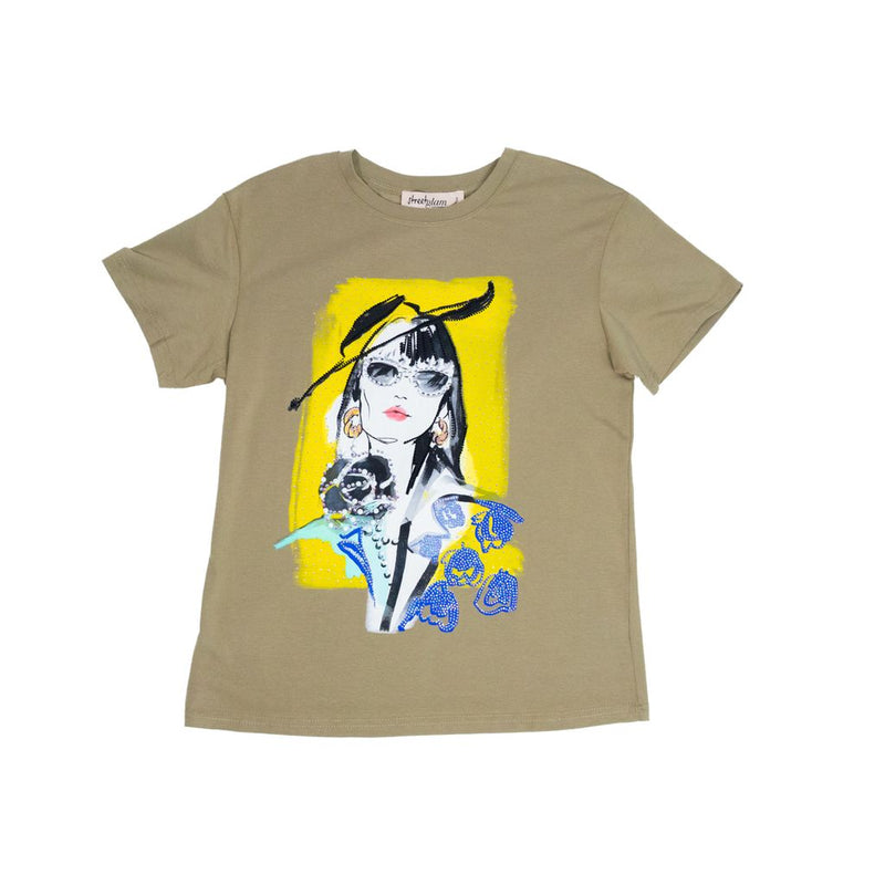 Playera manga corta STREET GLAM estampado de brillos y modelo para dama
