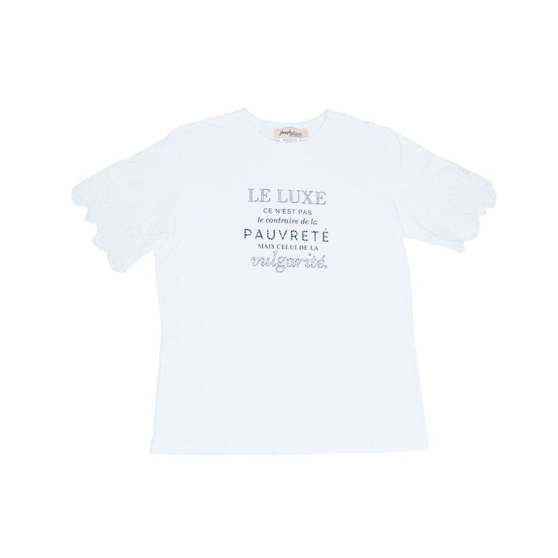 Playera manga corta STREET GLAM con aplicación de brillos y encaje en las mangas para dama