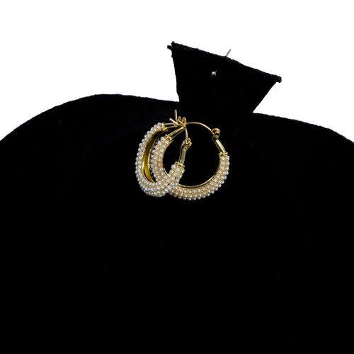 Arracadas delgadas ARETTE con mini perlas doradas