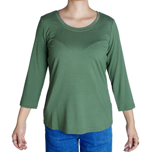 Blusa formal FOLEYS manga 3/4 cuello de brillos para mujer