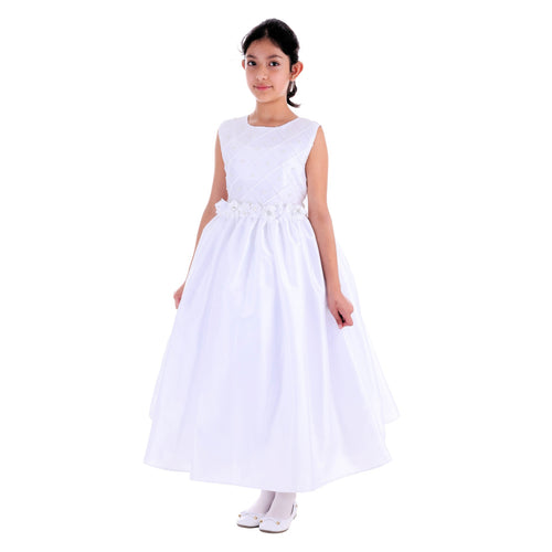 Vestido de primera comuniòn MUÑEQUITAS cuello redondo y sin mangas para niña