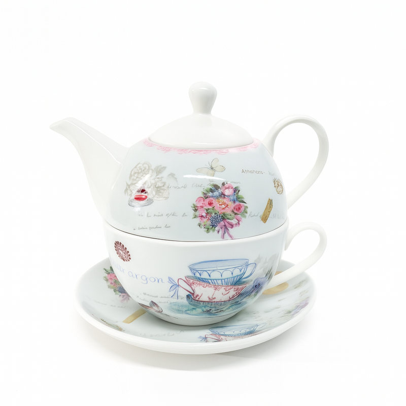 Juego de tetera con taza jumbo de porcelana 1754-59