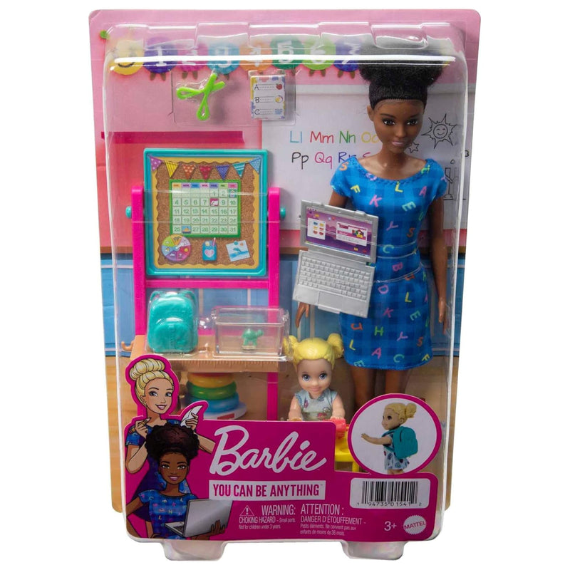 Mattel Barbie Profesiones Maestra Morena y bebé HCN20