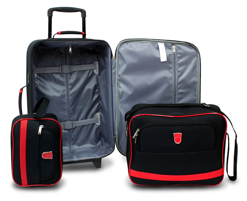 Set 3 piezas de maletas McCARTHY ST3 negro con rojo